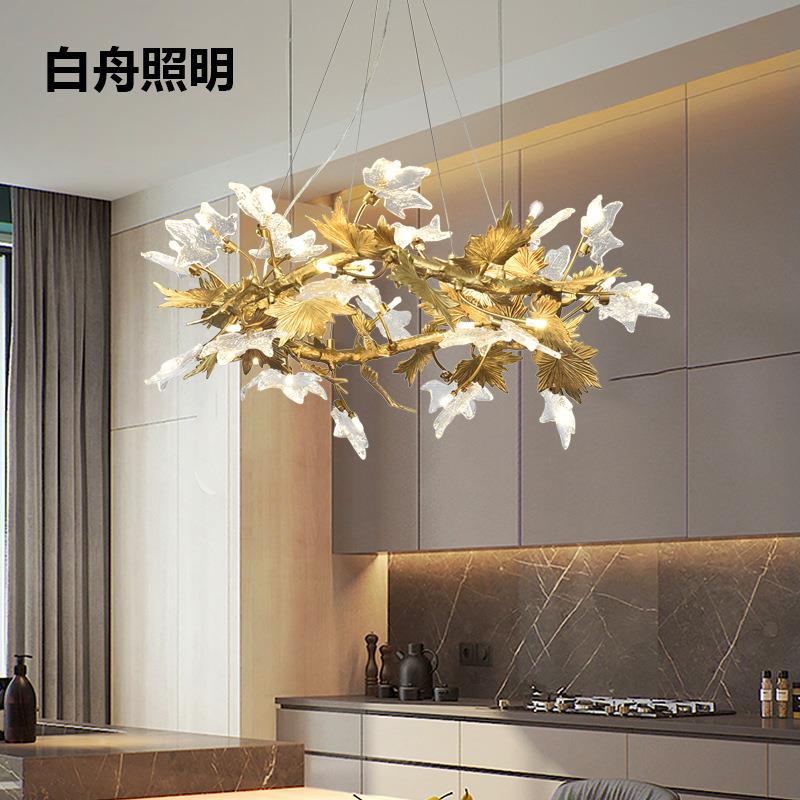 中式现代书房餐厅吊灯全铜异形客厅水晶吊灯枫叶个性卧室多头吊灯