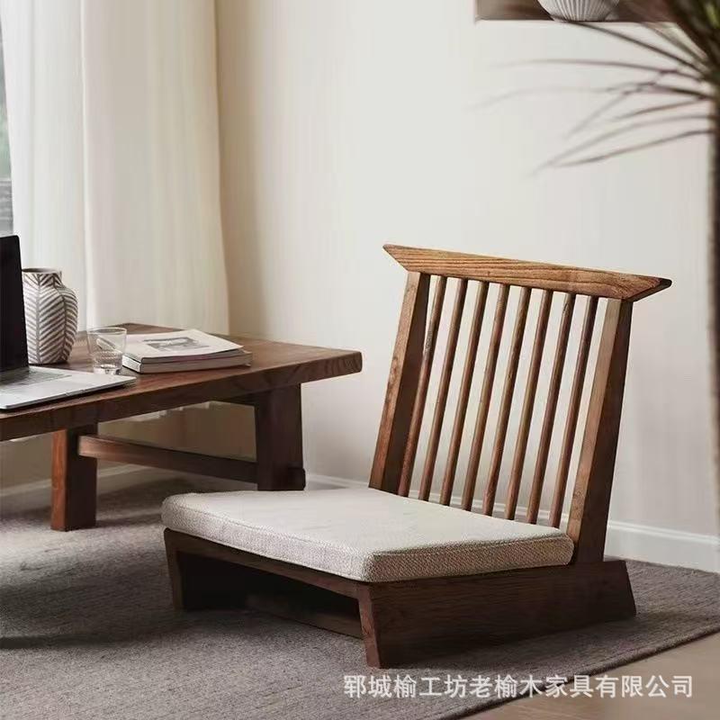 复古老榆木靠背椅阳台休闲单人椅榻榻米座椅实木家用餐椅沙发椅
