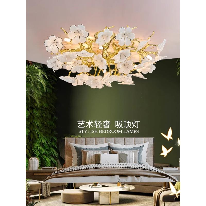 迎春花轻奢吸顶水晶灯设计师艺术卧室花朵圆形法式客厅灯吸顶灯