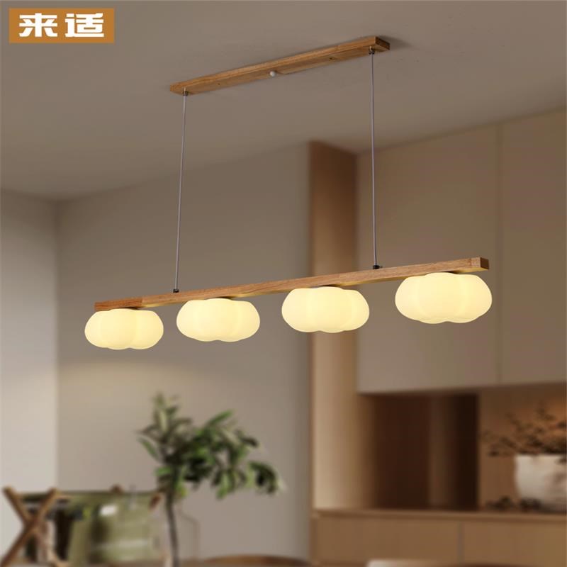梅花吊灯日式吊灯实木餐厅灯餐桌C吊灯吧台饭厅长条灯具家用原木