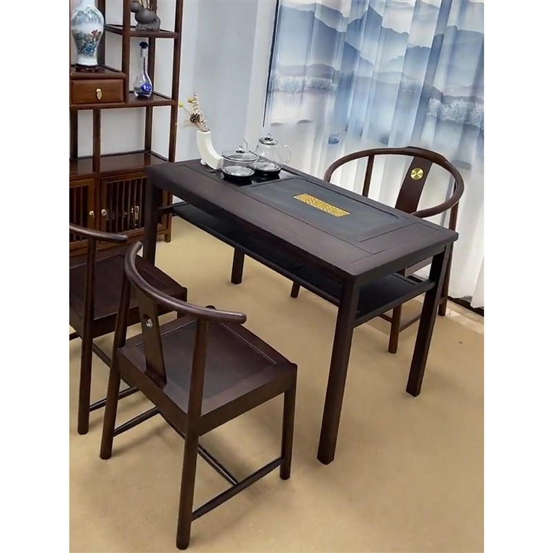 新中式乌金木茶桌椅组合家用阳台C小户型茶几禅意功夫泡茶实木茶