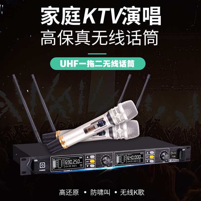 无线话筒真分集u段一拖二ktv家用会议户外舞台演出专业麦克风