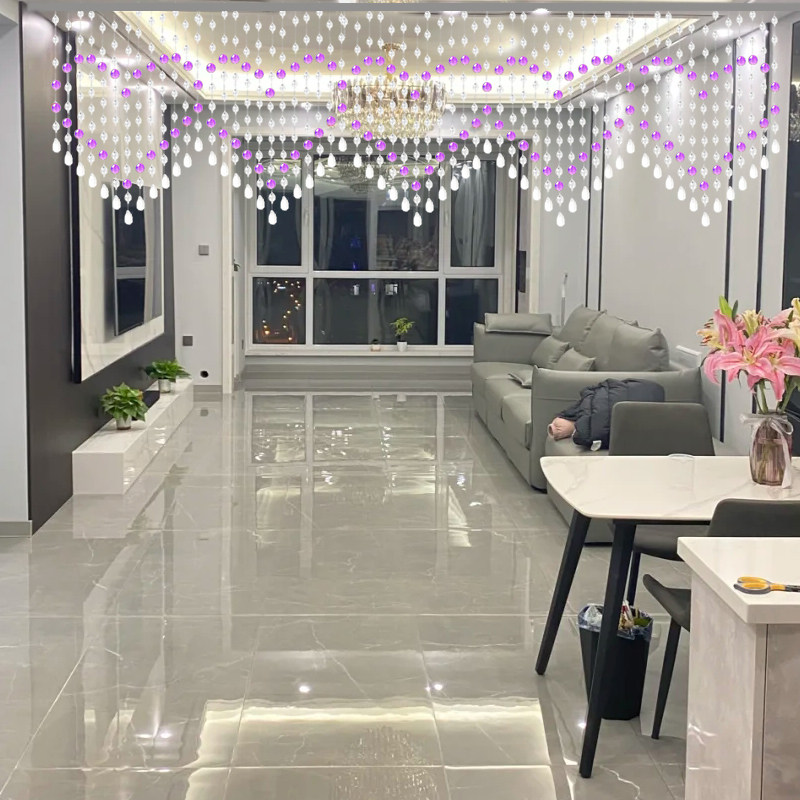 紫色水晶珠帘婚庆免打孔网红珠子门帘2021年新款客厅隔断帘子现代