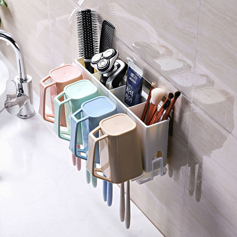 卫生间牙刷架壁挂式漱口杯吸壁式牙缸牙具置物架套装免打孔刷牙杯