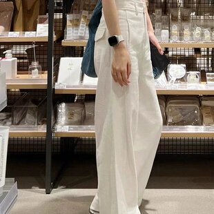 2026早春新款小个子白色棉麻阔腿裤高腰垂感显瘦直筒休闲裤子女装