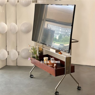 实木电视落地g支架可移动不锈钢立式带轮推车会议客厅卧室钢置物