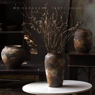尤加利果专用花瓶复古寂风禅意粗陶陶罐尤加利果花瓶民宿酒店摆件