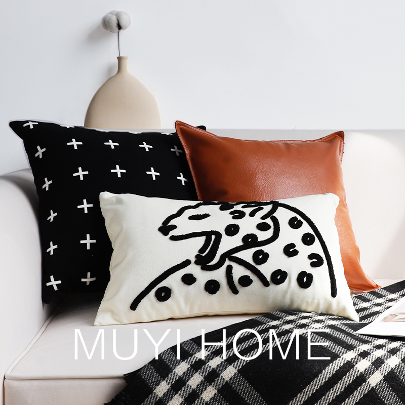 轻奢黑白简约抱枕套客厅沙发抱枕床上靠枕飘窗靠T垫办公室腰靠腰
