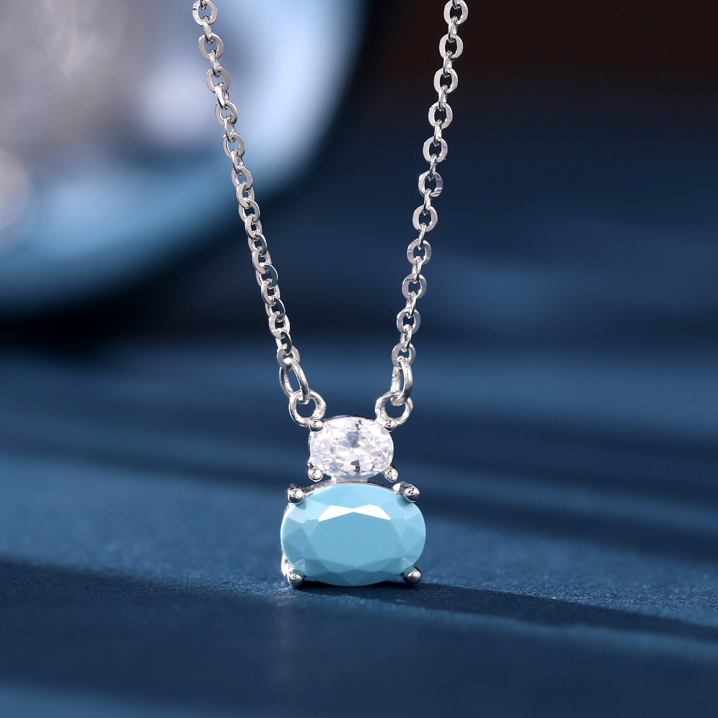 S925银蓝绿松石项链女款时尚锁骨链送女友闺蜜礼物KAANJEWELRY