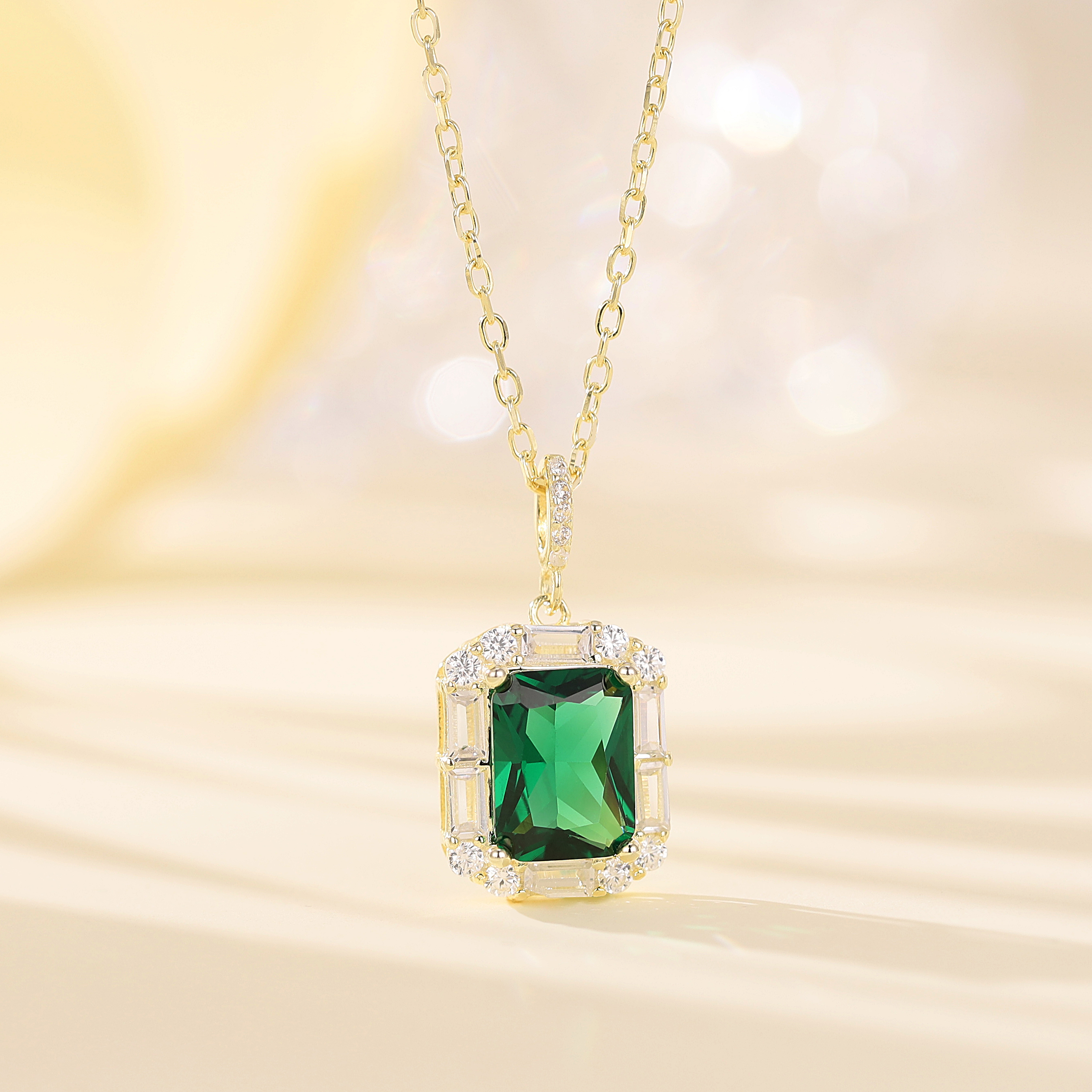 925纯银祖母绿方糖项链