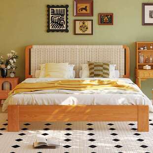 爆款热卖法式简约小户型床家用1米5的床双人床实木床加床垫床实木