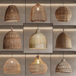 侘寂风吊灯中古禅意茶室餐厅民B宿火锅店客厅日式 复古藤编餐饮灯