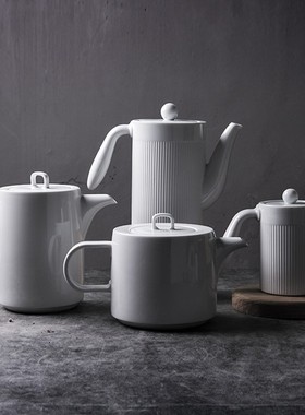 高温陶瓷纯白色特大容量凉水壶花茶壶创意欧N美风格家用客厅耐高