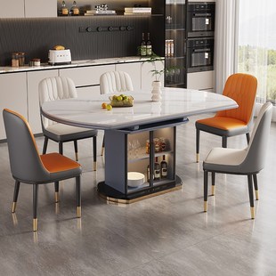 岩板餐桌家用小户型2025新款 可变圆桌轻奢现P代简约储物电磁炉饭