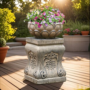 户外庭院装 门口人造石柱墩E子仿石墩花盆底座花园造景布置 饰摆件