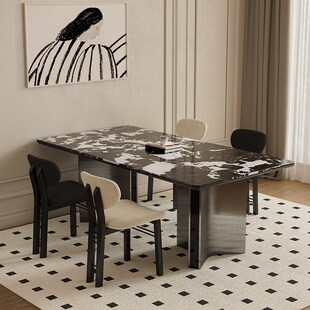 大理石餐桌家用小户型餐桌新款 长方形H餐桌轻奢现代简约饭桌椅组