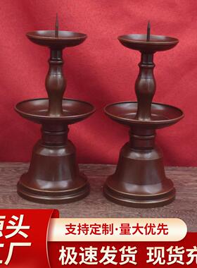 黄铜仿古双层烛台蜡台一对摆设 铜香烛台香案家居大堂工艺礼品