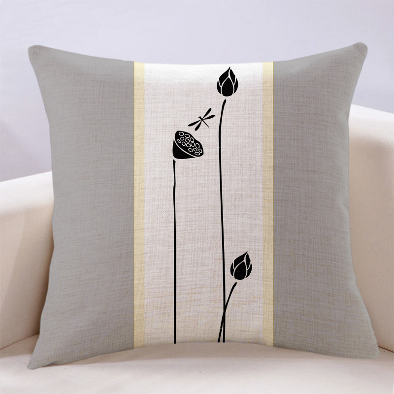 新中式简a约荷花禅意抱枕客厅沙发中式靠垫茶室座椅靠背垫坐垫定