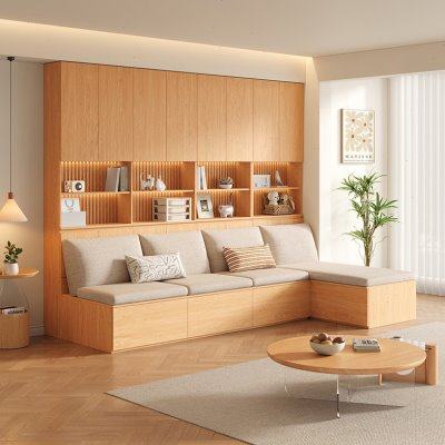 定制实木卡座沙发书柜去客厅化一体靠墙橡木色收纳储物柜落地书架,住宅家具,组合书柜,淘宝优惠券,粉丝福利购,淘宝优惠卷