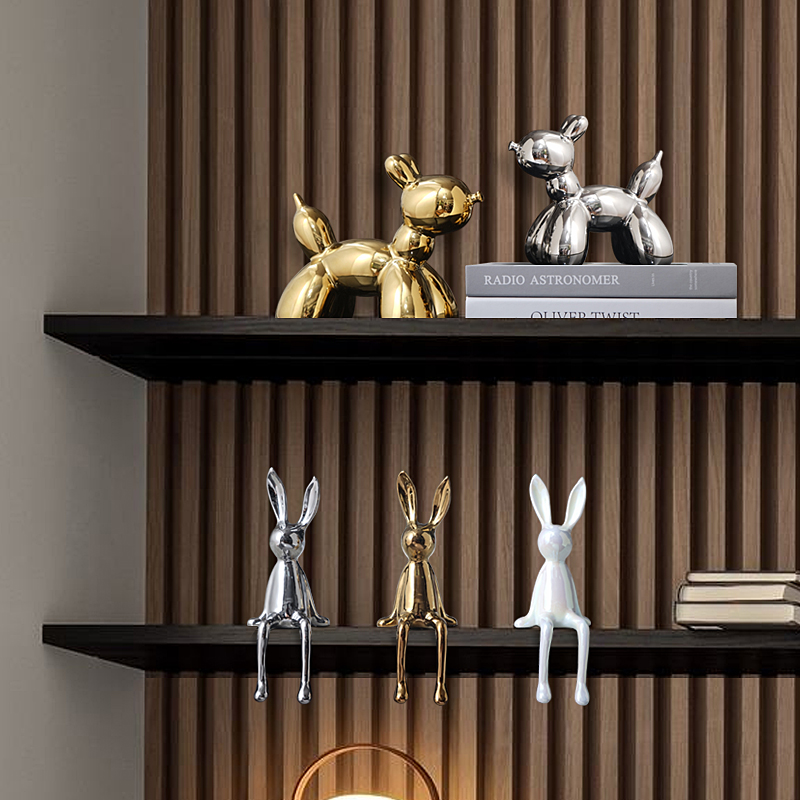 现代客厅电镀银兔子电视柜酒柜桌面摆件轻奢玄关隔T断家居软装饰