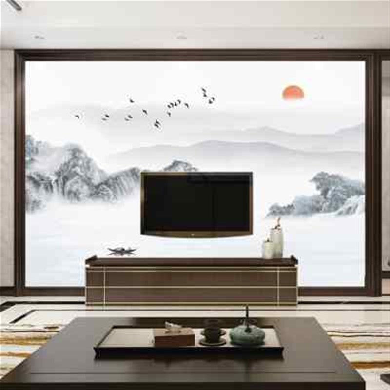 新款客厅电视背景墙壁布新中式山水墙纸影视墙布P轻奢壁纸5d8d壁
