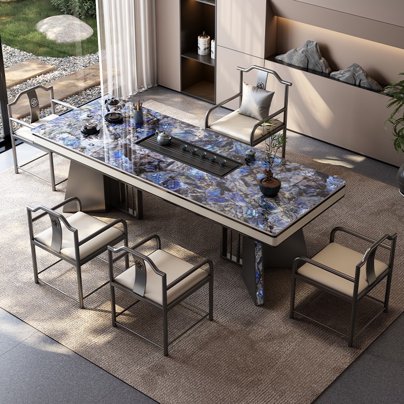 现代轻奢岩板茶桌椅组合办v公室茶台家用茶几烧水壶一体简约大板