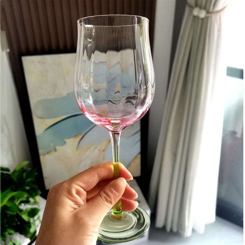 高颜值红酒杯粉绿花型高脚杯香槟杯气泡酒甜酒杯好看杯子酒柜酒具