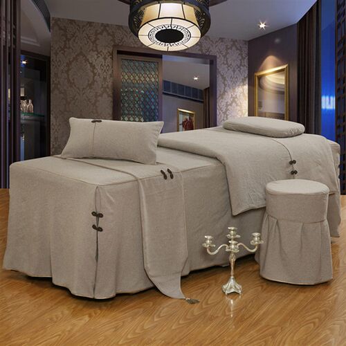 美容床罩四件套全棉高档亚麻简约推拿按摩床套洗头床单4件套中式