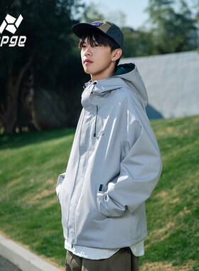 ppge硬壳情侣款冲锋衣粉色新款男女同款夹克春季防风防水撞色外套
