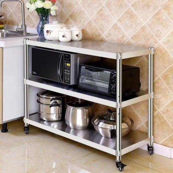 不锈钢厨房置物架带轮子三层可移动微波炉烤箱多3层滑轮架子落地,商业/办公家具,操作台,淘宝优惠券,粉丝福利购,淘宝优惠卷