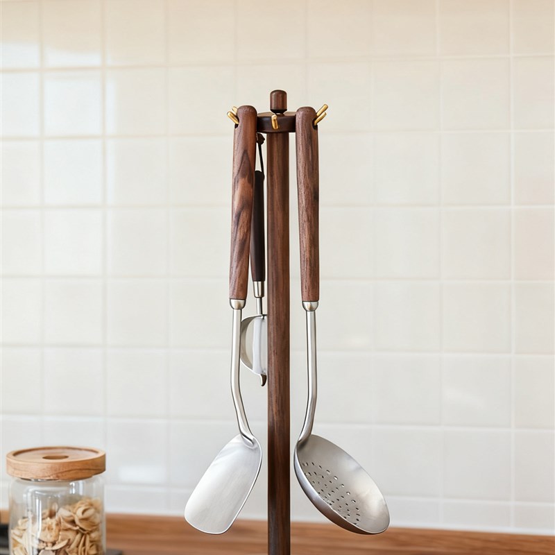 实木厨房旋转挂钩锅铲架台面x家用置物架勺子铲子挂架厨具沥水架
