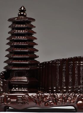 黑檀木雕实木九层文昌塔笔筒送老师学生领导红木礼品办公客厅摆件