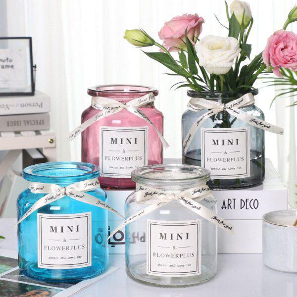 玻璃花瓶水培植物绿萝白掌发财树北欧创意田园百合竖家用插花摆件