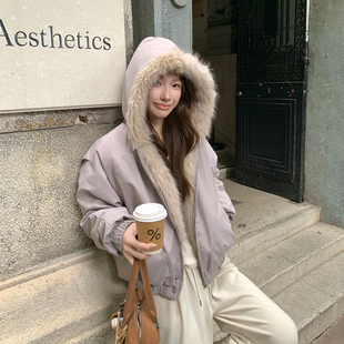 韩版粉色碎花葫芦缝线小个子羽绒棉服立领扣子女款2025新款外套