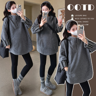 慵懒休闲大码 加厚羊圈毛呢上衣 连帽外套 孕妇冬季 大货实拍