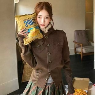 松茶可可 高级感复古金属扣外套女秋季新款呢子外套上衣