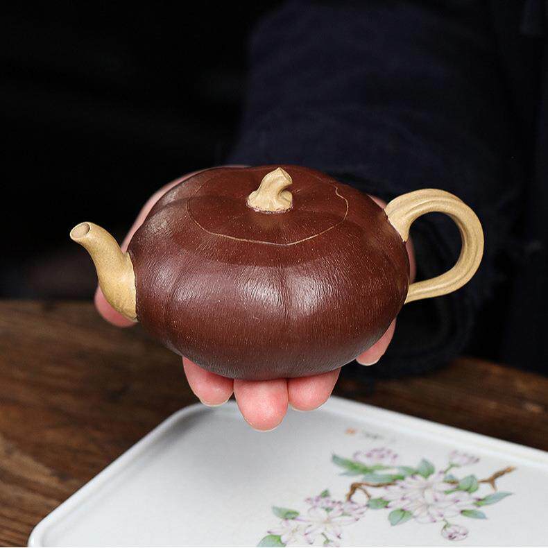 宜兴纯全手工紫砂壶原矿老段降坡泥泡茶文人小品粉浆仿生南瓜壶
