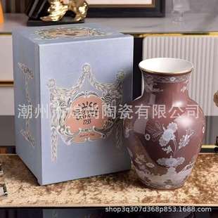 意大利1735欧式式花开富贵手绘红色陶瓷花瓶客厅新居婚庆摆件装饰