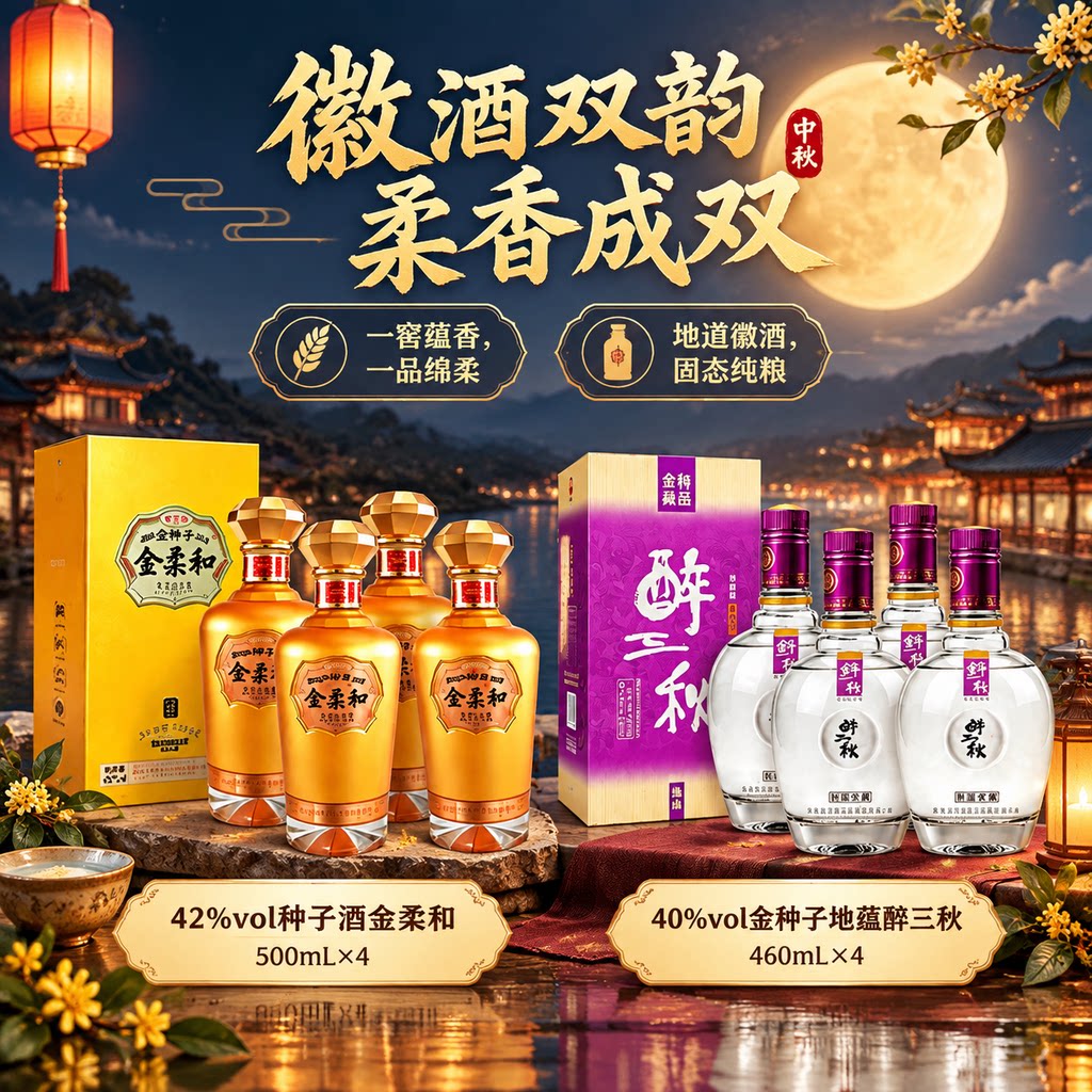 【品牌节日大促】42度金柔和500mL*4瓶+40度地蕴醉三秋460mL*4瓶