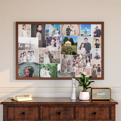 复古老式大相框空框超大洗照片多张组合家庭O客厅挂墙实木定制相