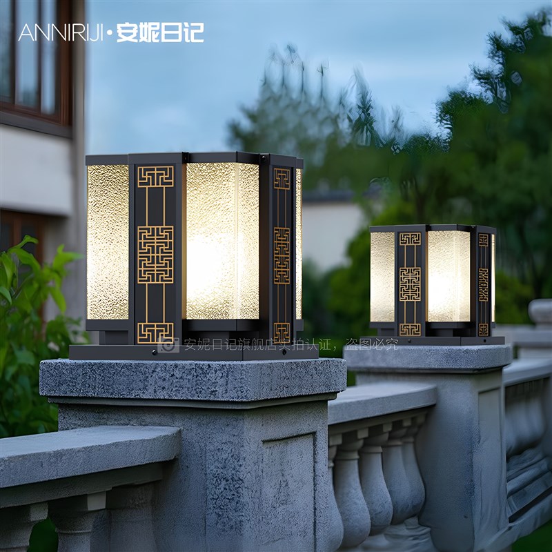 新中式太阳能柱头灯别墅庭院灯大门F口户外防水院子围墙门柱子灯