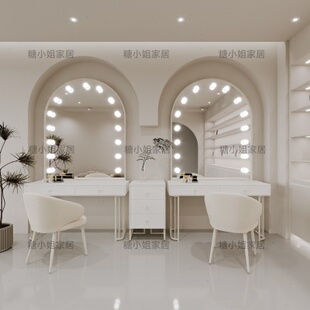 奶油风婚纱店影楼梳妆台带灯美容院工作室化妆台专业化妆师化妆桌