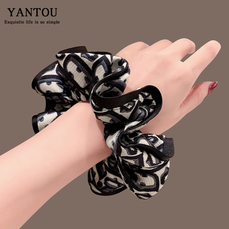 复古气质印花大h肠发圈女高级感发绳2024年新款扎马尾皮筋百搭头