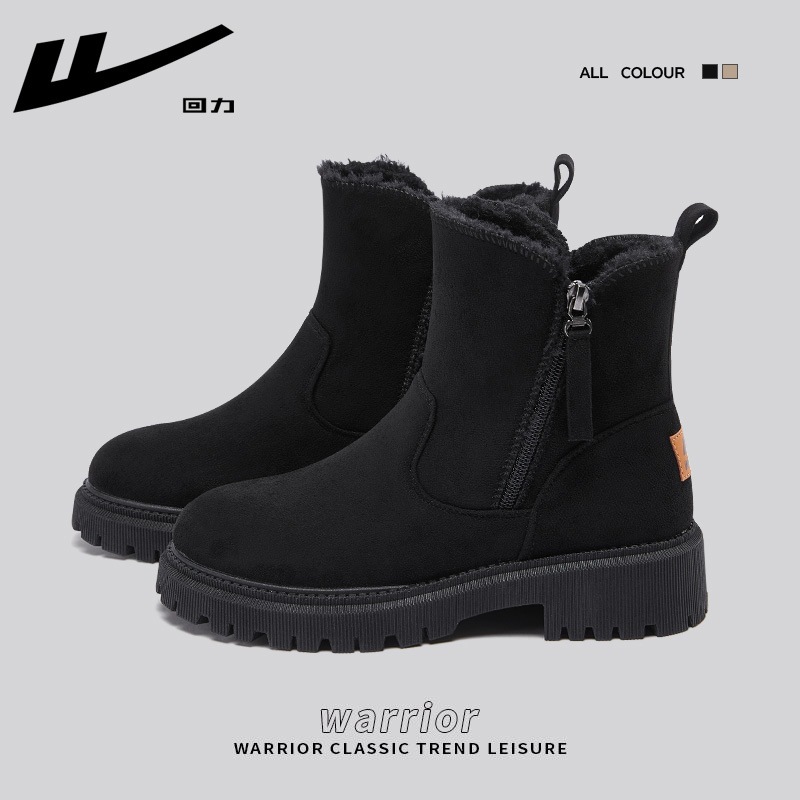 回力雪地靴女2025年新款棉鞋女冬加绒防滑皮毛一体马丁靴子女短靴