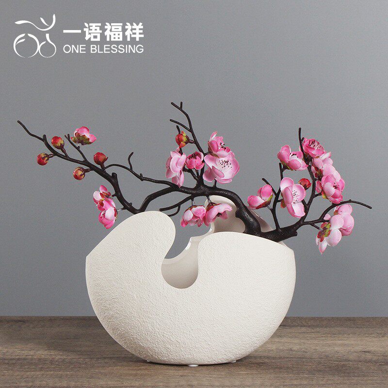 白色陶瓷蛋壳花瓶现代简约创意花器家居桌面装饰品客厅电视柜摆件