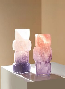 中古玻璃花瓶艺术小众水培插花客厅餐桌装饰摆件紫色花瓶卧室装饰