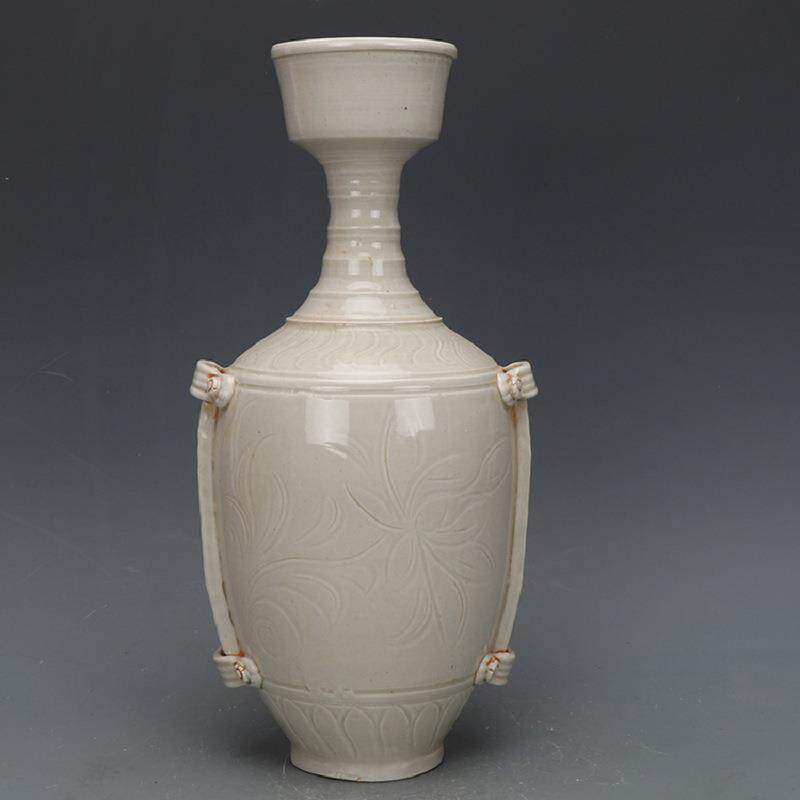 宋代定窑易定款绶带盘口瓶中式摆件古玩古董仿出土老货瓷器收藏品