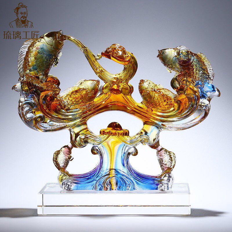 创意锦鲤鱼如意琉璃水晶饰品摆件中式玄关客厅电视柜酒柜招财装饰