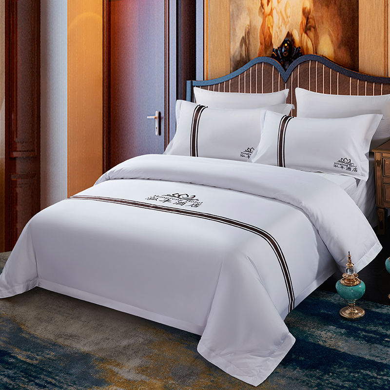 五星级酒店宾馆床上用品专用布草全棉纯棉白色四件套民宿床单被套