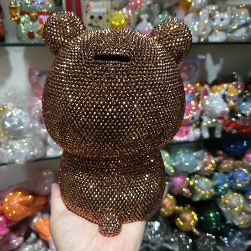 贴钻草莓熊镶钻存钱筒糖胶不怕摔卡通黏钻存钱罐摆件送礼生日礼品